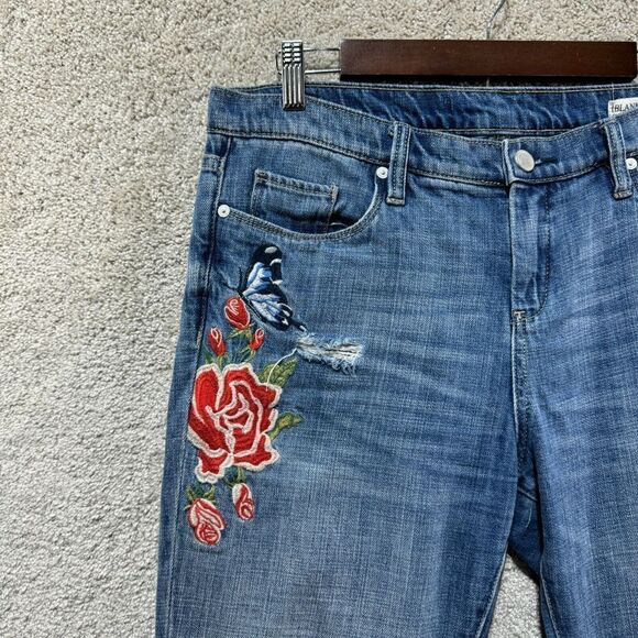 BLANKNYC Crop Girlfriend Jeans Women's 28 Blue Rose Embroidered Distressed Denim - Picture 8 of 16